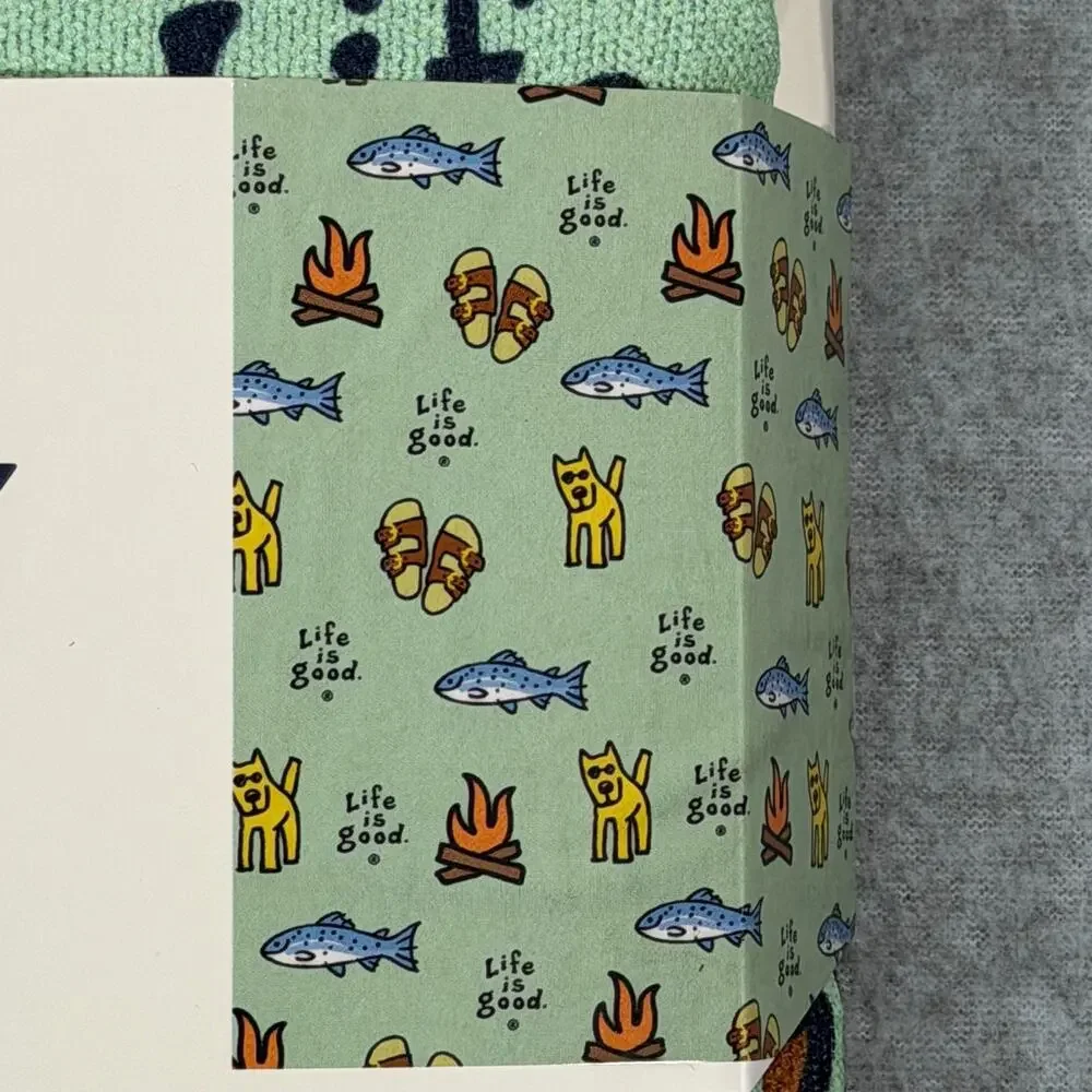 Life is Good Quick Dry Towel Micro Terry Beach Camp Travel Fish 72x30 Green NWT